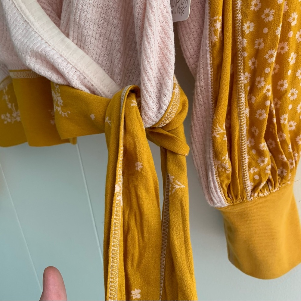 Free People Pink and Mustard Mixed-Media Wrap Blouse - Picture 5 of 10